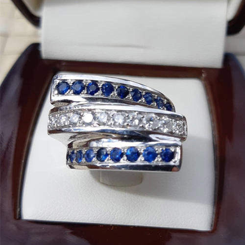 14kt White Gold Ladies Fashion Ring Diamond and Sapphire Custom