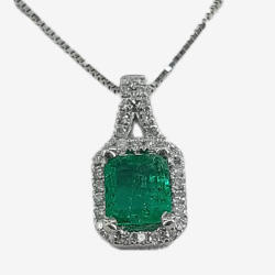 14kt Diamond and Emerald Pendant with Gold Chain