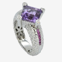 14kt White Gold Custom Amethyst Ring with Diamonds