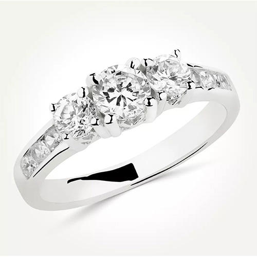 18kt White Gold; Three Stones Trinity Diamond Engagement Ring