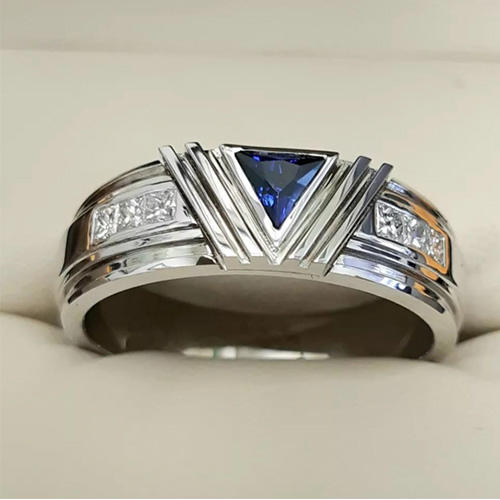 Custom Triangle Sapphire Wedding Band with Diamonds